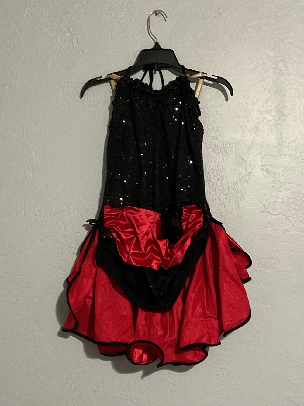 Weissman  Kids XL Black Sequin Bodice with Red Satin Skirt Kids Dance Costume